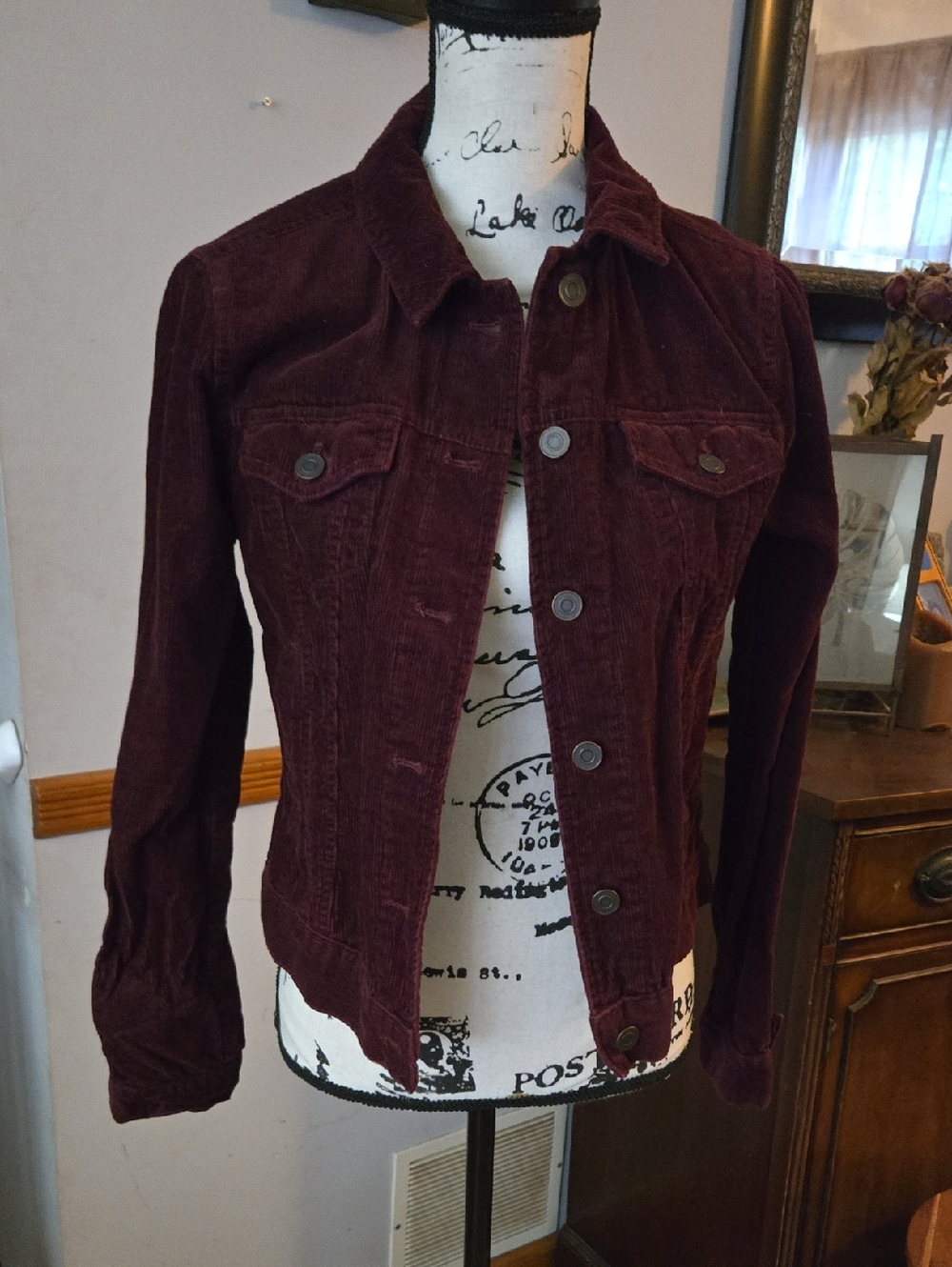 Ashley By 26 International Burgundy Corduroy Button Jacket